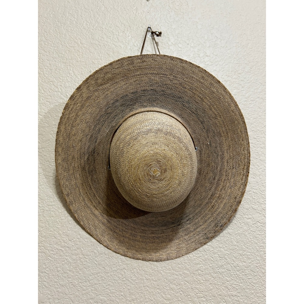 Western OS Wide Brim Straw Sun Hat Tan Brown Beach Cottage Western Boho